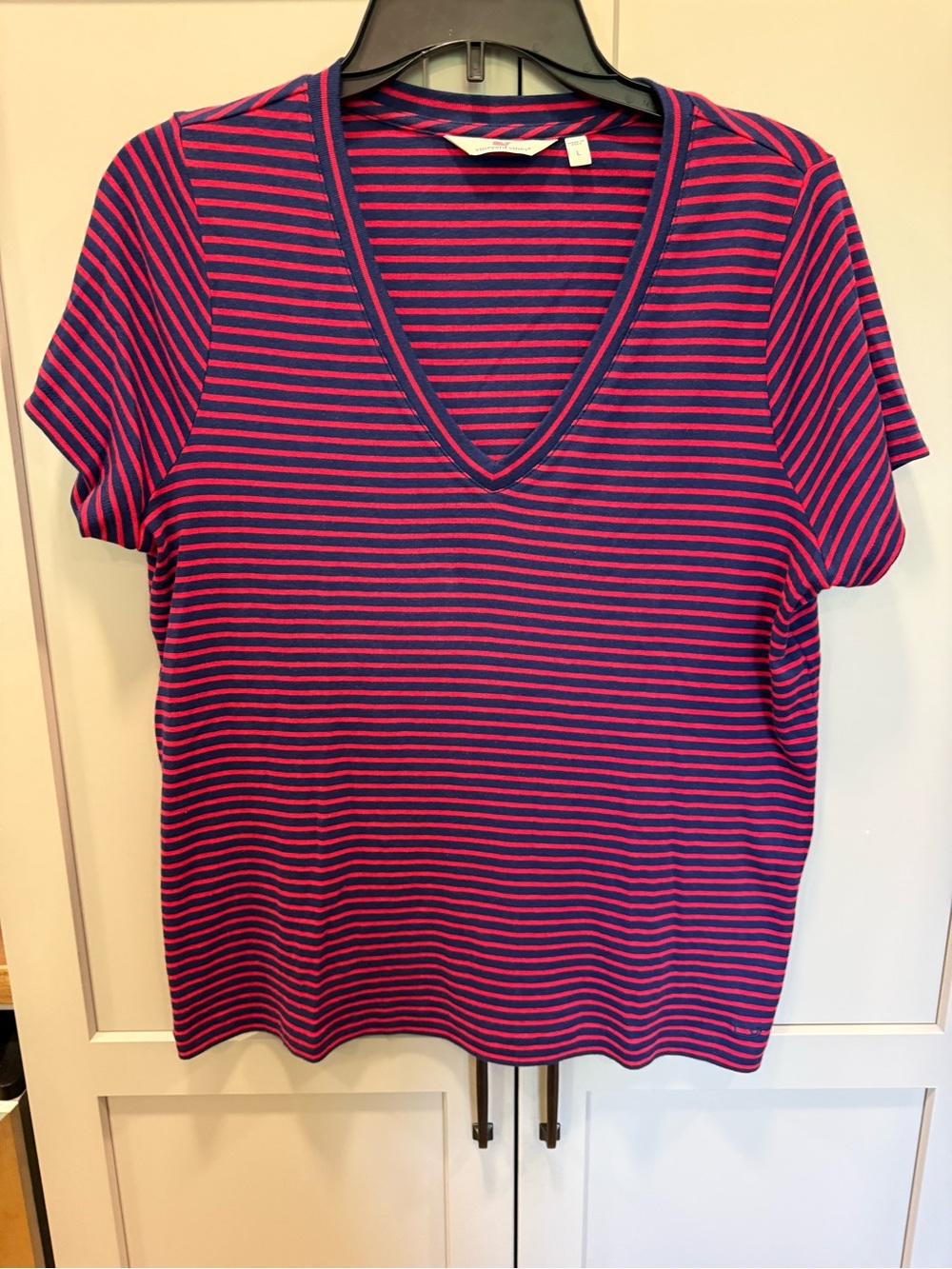 Vineyard Vines Navy & Red Striped V-Neck Tee